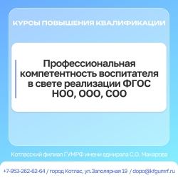 Курсы повышения квалификации: «Профессиональная компетентность воспитателя в свете реализации ФГОС НОО, ООО, СОО»
